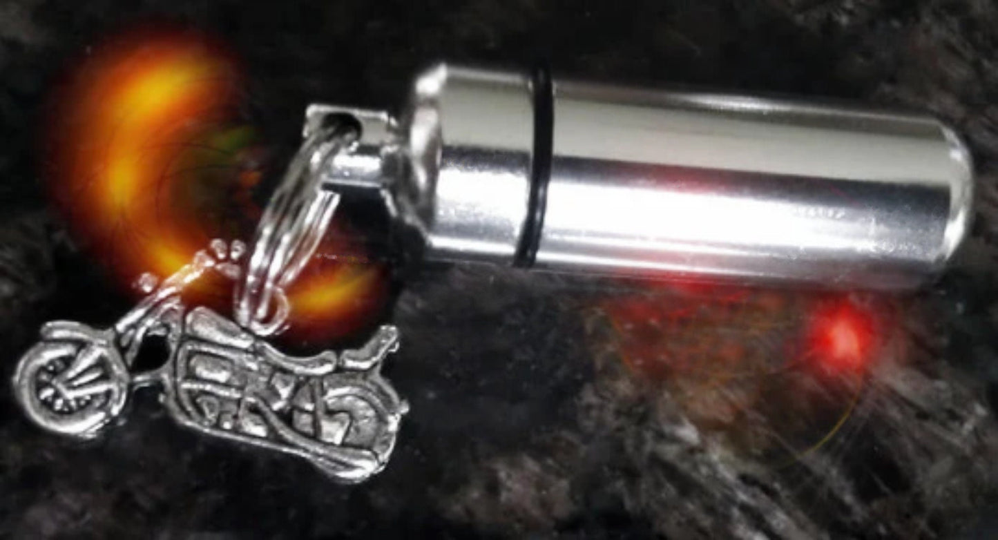 Classic Silver MOTORCYCLE CREMATION URN Keychain Keepsake - Memorial Jewelry, Mourning Keepsake, Pet Urn, Child Urn, Personalized Urn