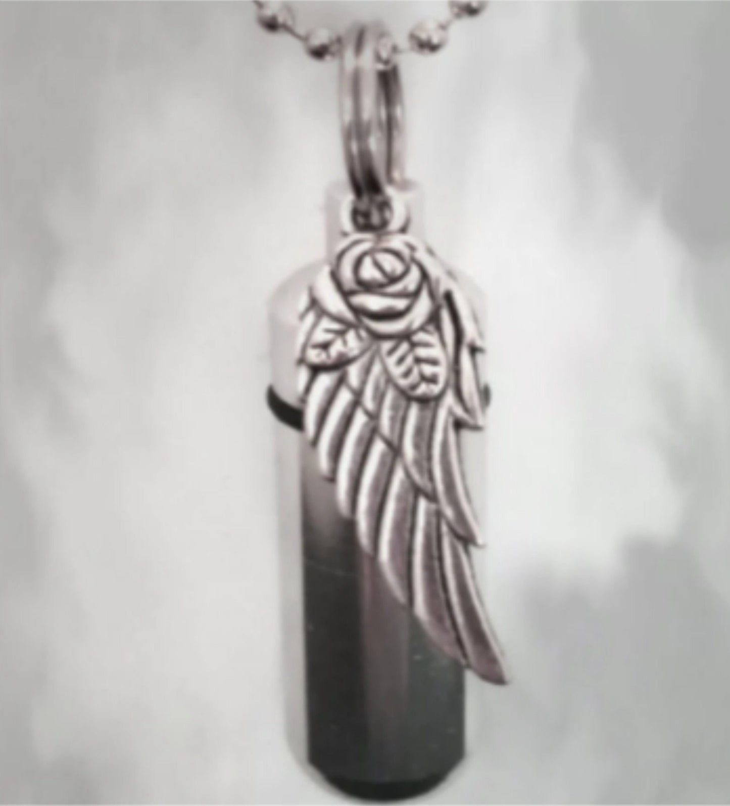 Rose On Wing Cremation Urn on 24" Steel Necklace - Memorial Keepsake, Mourning Jewelry, Ashes Necklace, Child Urn, Pet Urn, Personalized Urn