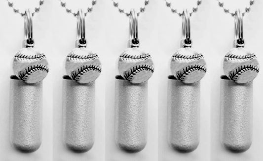 Set of Five Brushed Silver Baseball CREMATION URN Necklaces - Memorial Urn, Mourning Keepsake, Ashes Necklace, Child Urn, Personalized Urn