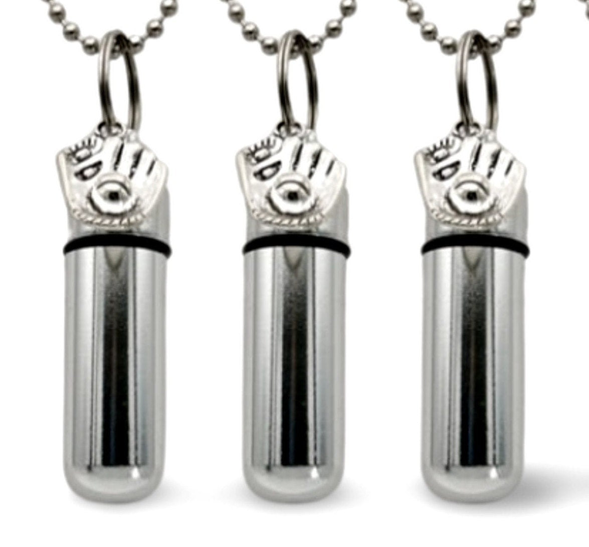 Set of Three Silver Baseball Glove CREMATION URN Necklaces - Mourning Keepsake, Ashes Necklace, Pet Urn, Child Urn, Personalized Urn