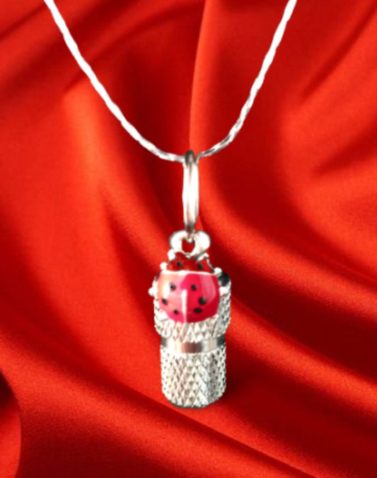 Mini Faceted Silver Ladybug CREMATION URN on 24" Curb-Chain Necklace - Memorial Jewelry, Child Urn, Baby Urn, Ashes Necklace, Keepsake Urn