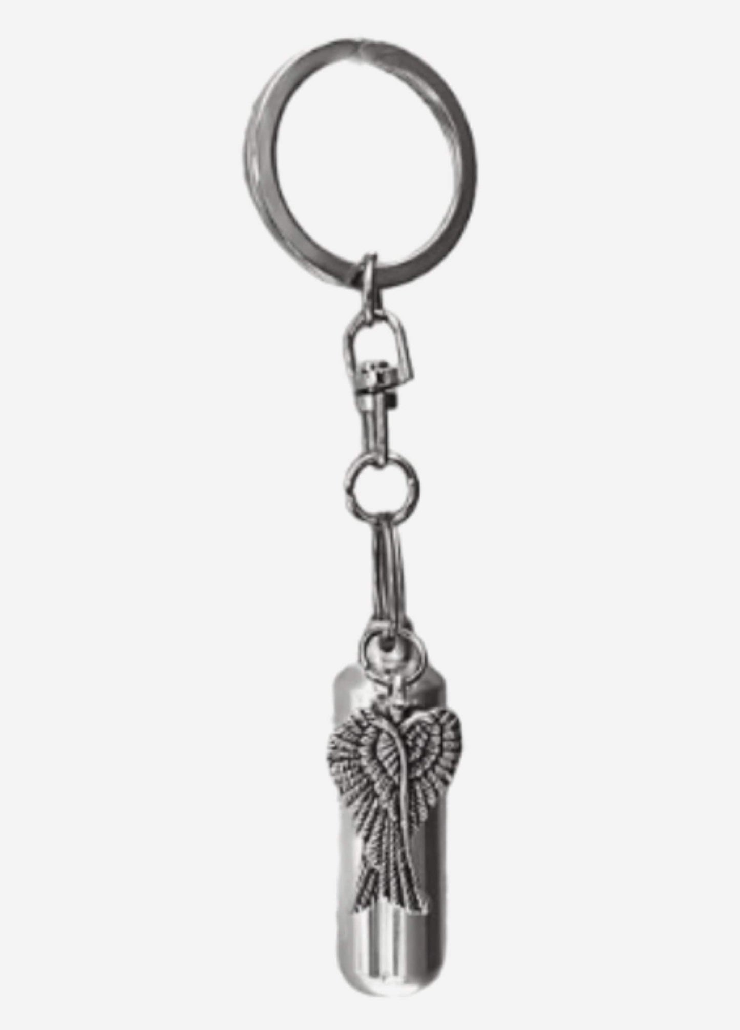 Set of TEN Silver Cremation Urn on Swivel Keychains with Angel Wings - Memorial Urn, Mourning Keepsake, Child Urn, Pet Urn, Personalized Urn