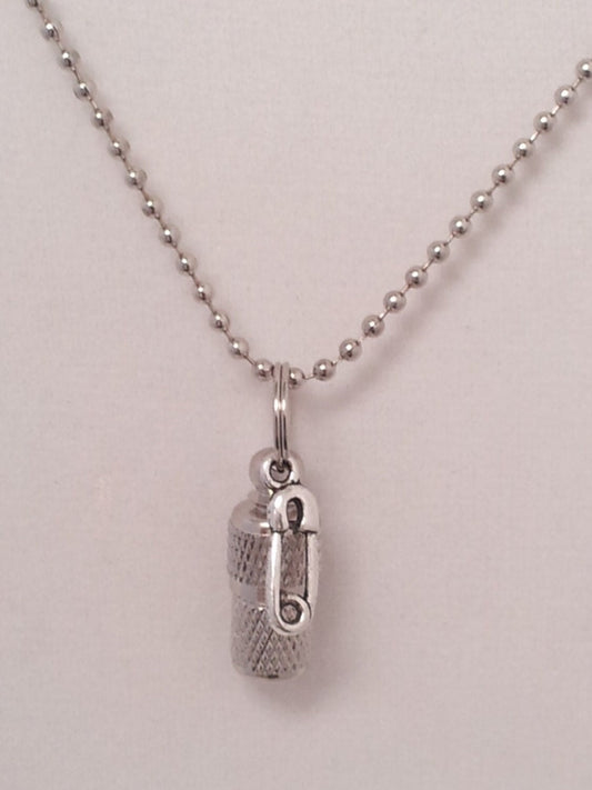 MINI Baby/Infant Steel Cremation Urn on Ball Chain Necklace  with DIAPER PIN - Hand Assembled - Includes Velvet Pouch and Fill Kit