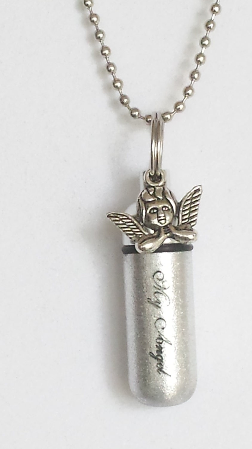 Engraved "My Angel" with Baby Angel - Cremation Urn Necklace - Hand Assembled.... with Velvet Pouch and Fill Kit
