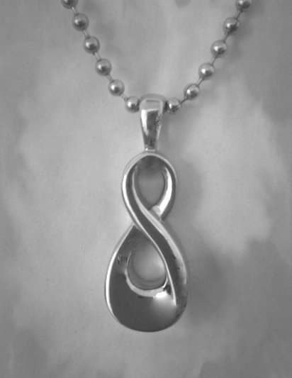 Elegant Stainless Steel "INFINITY" Cremation Urn on 24" Steel Ball-Chain Necklace - Memorial Keepsake, Ashes Jewelry