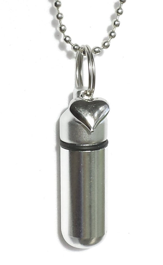 Silver Anointing Oil Holder with Silver Puffed Heart with Velvet Pouch, 24" Ball Chain - Healing, Prayers, Baptism, Communion, Essential Oil