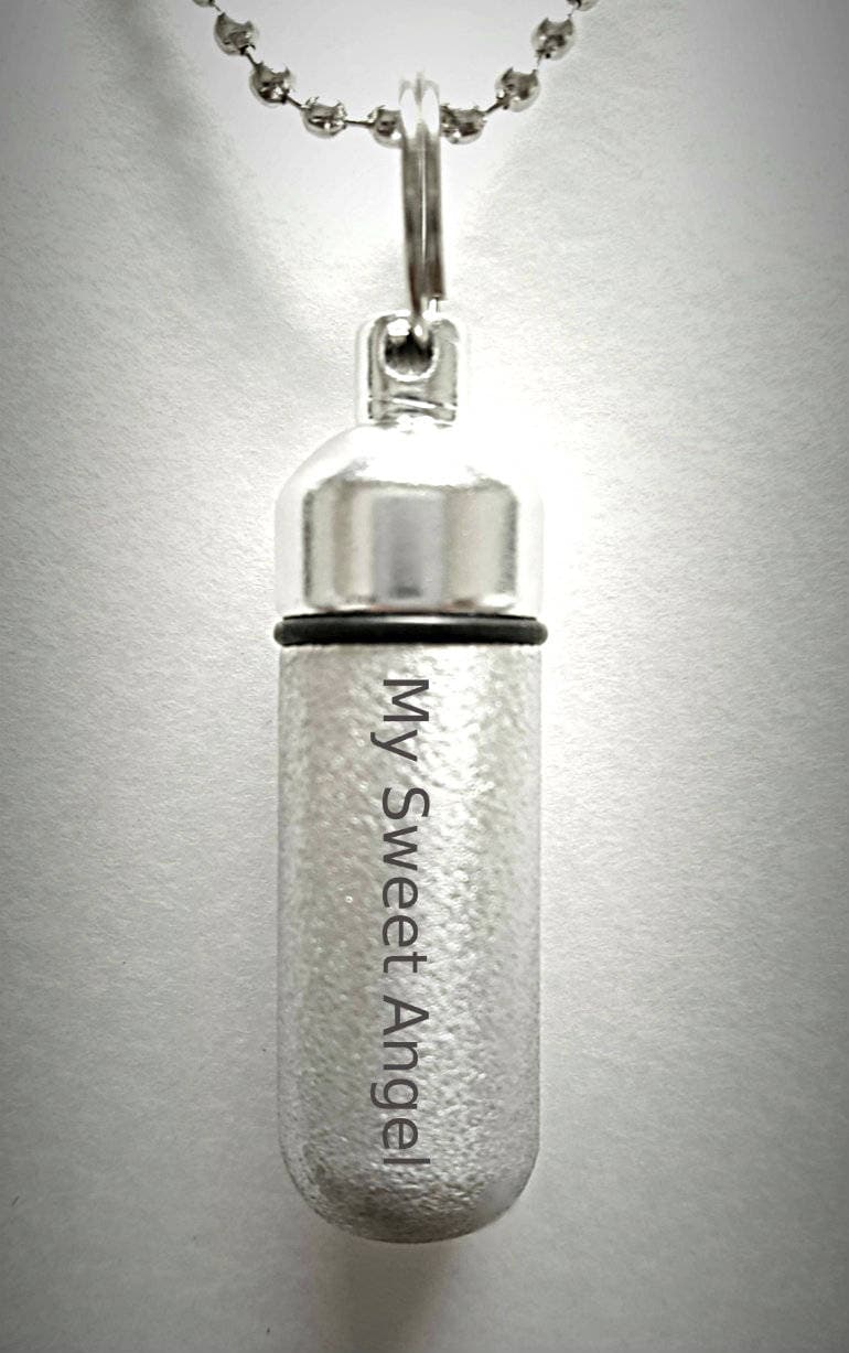Engraved "My Sweet Angel" Silver Cremation Urn Necklace, Memorial Keepsake