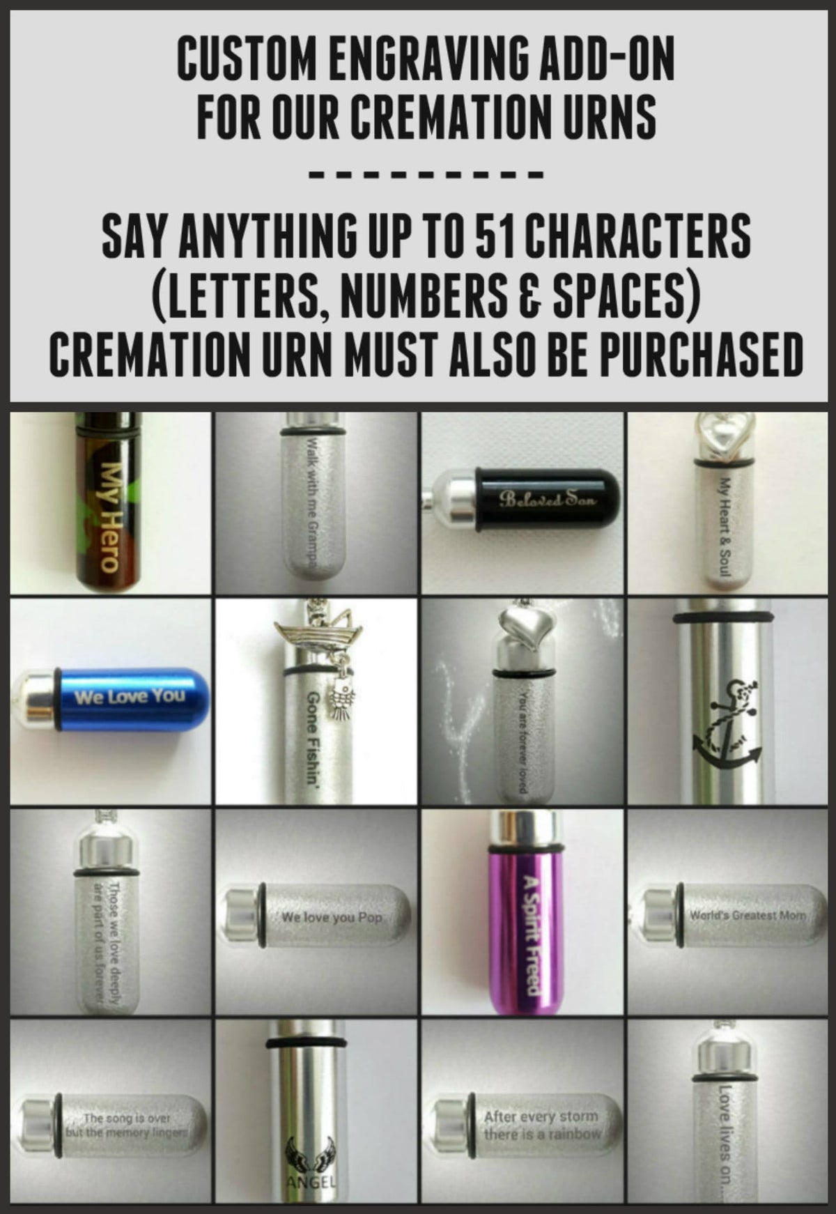 BUNDLE of TEN Custom Engraving Add-On (for urns purchased from me)  Up To 60 Letters/Numbers on Three Lines - Urn NOT included
