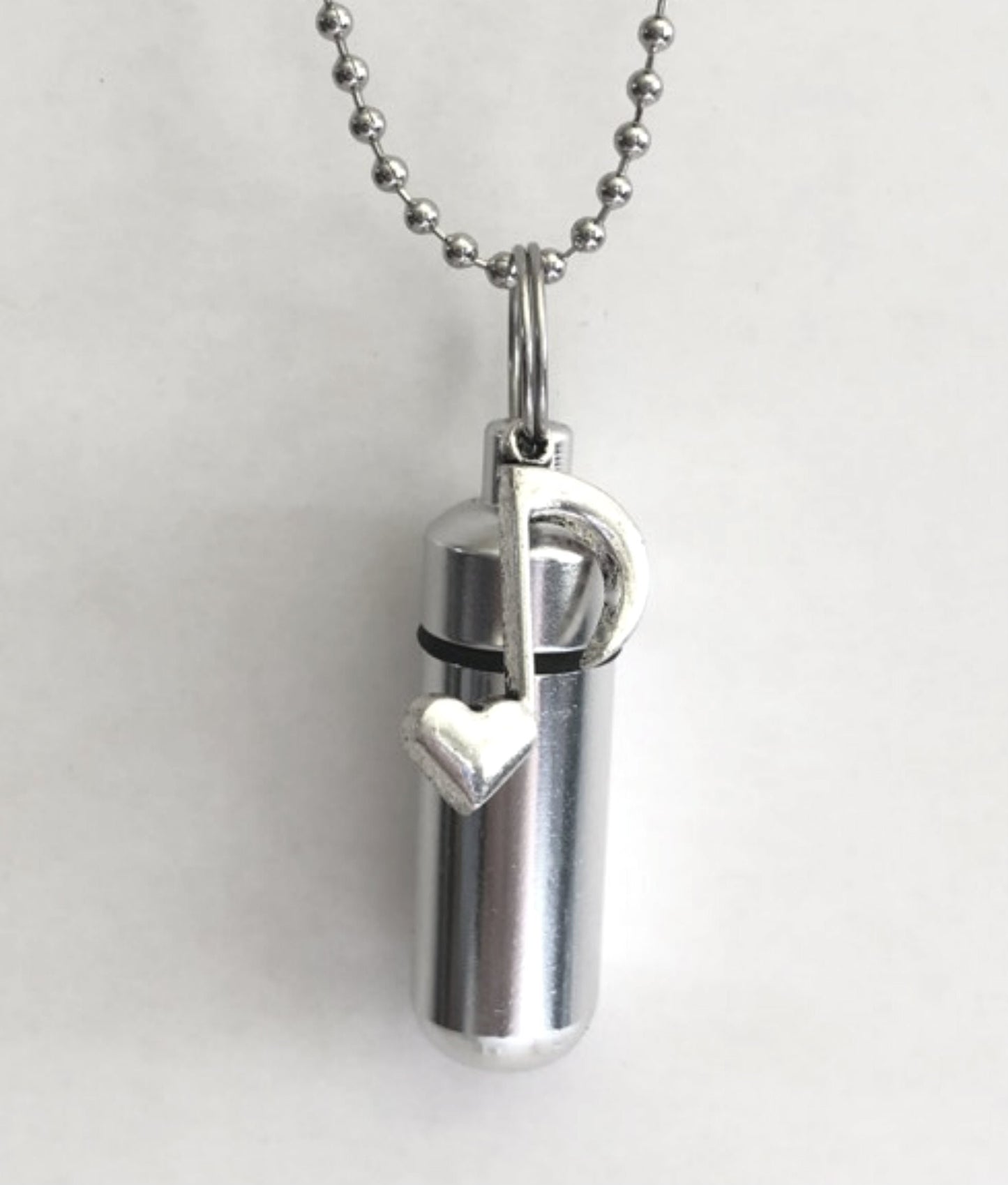 Musical Silver Heart CREMATION URN Necklace Keepsake on 24" Ball-Chain