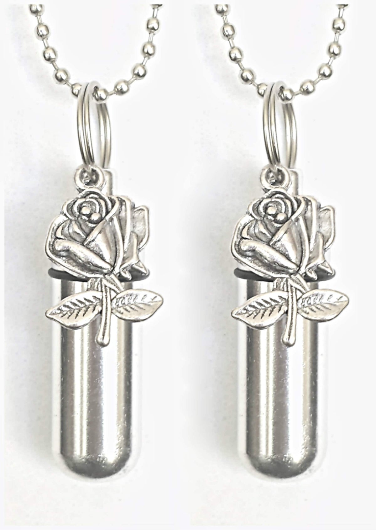 TWO Lovely Silver Roses CREMATION URN Necklaces with Engraved "Love Hearts".  Child Loss, Miscarriage, Bereavement, Gift, Loss of Loved One