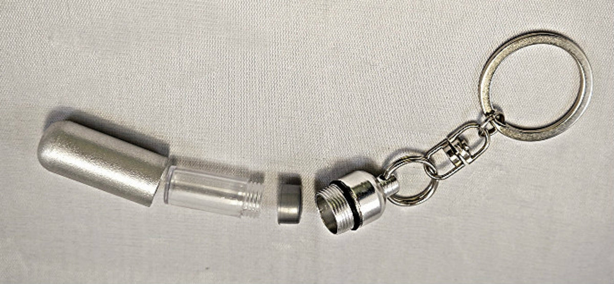Brushed Silver MARINES Cremation Urn on Stainless Steel Swivel Keyring, with Velvet Pouch & Fill Kit - Custom Engravable - Military Keepsake