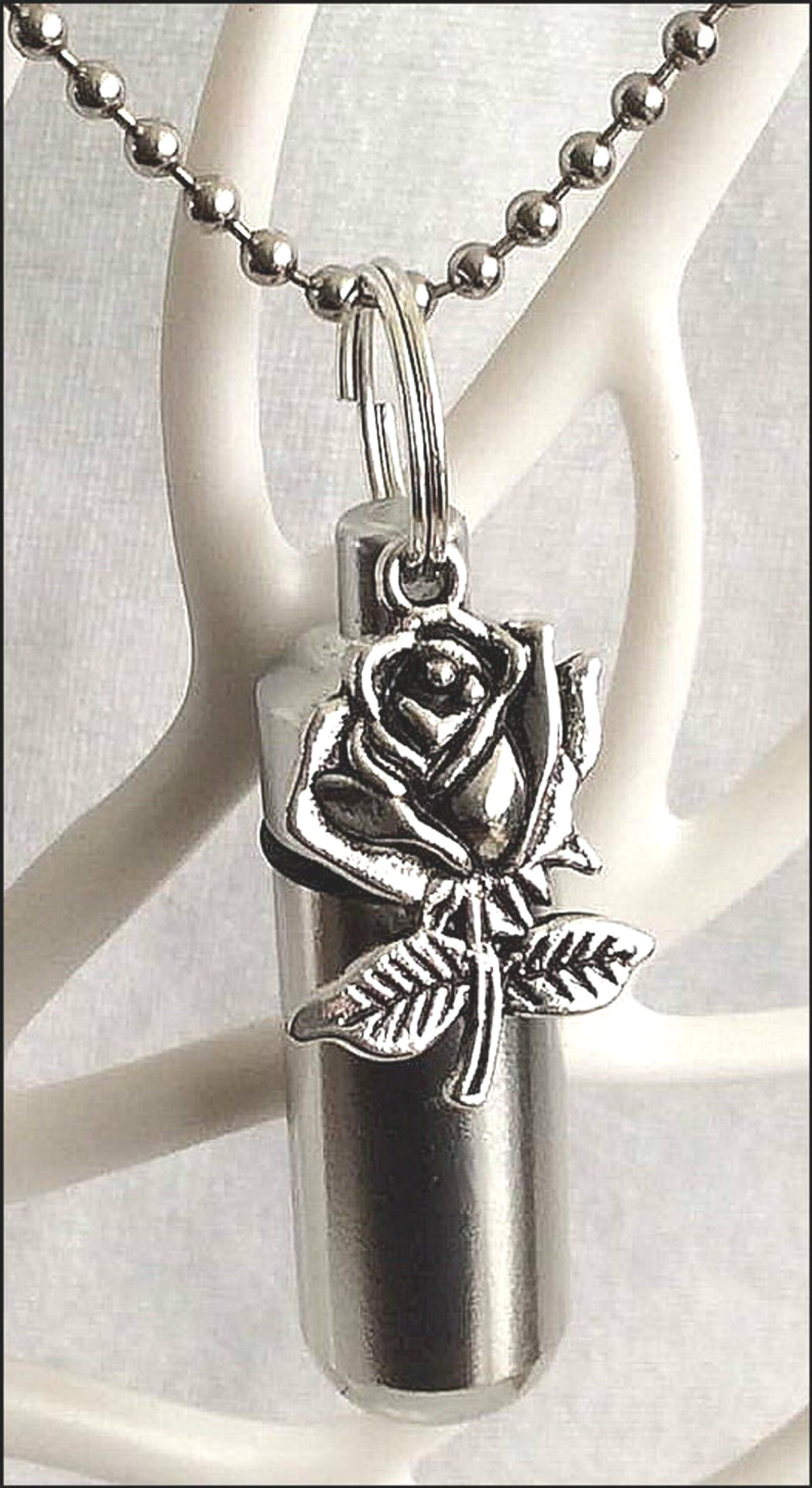 TWO Lovely Silver Roses CREMATION URN Necklaces with Engraved "Love Hearts".  Child Loss, Miscarriage, Bereavement, Gift, Loss of Loved One