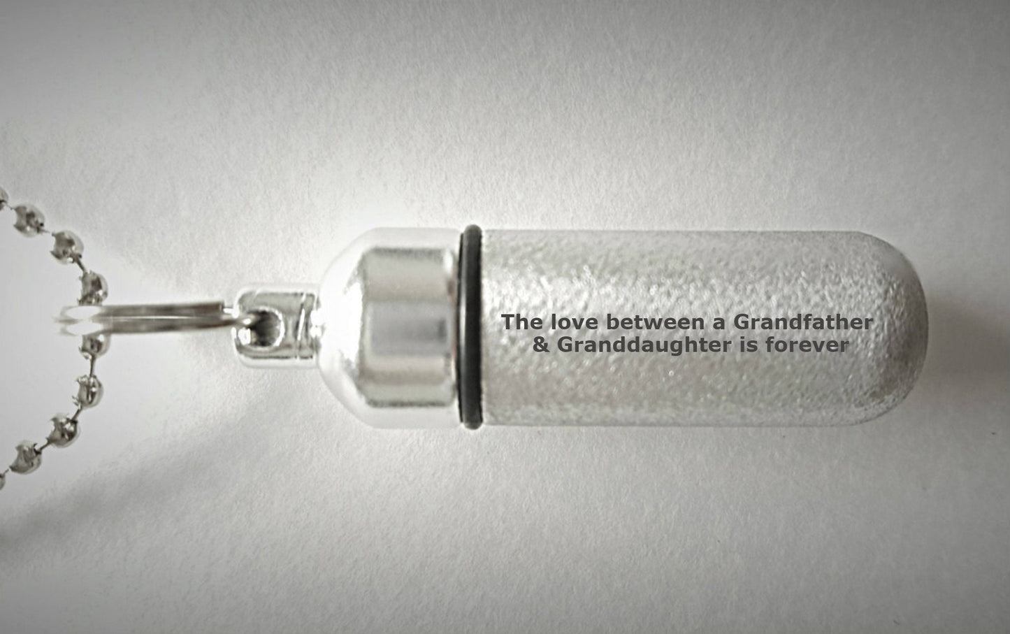 Engraved  "The love between a Grandfather & Granddaughter is forever" Brushed Silver CREMATION URN Necklace with Velvet Pouch and Fill Kit