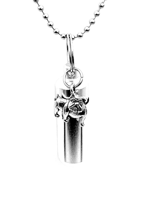 Silver Bulldog Pet Cremation Urn on 24" Steel Ball Necklace - Pet Urn, Pet Keepsake, Dog Urn, Personalized Urn