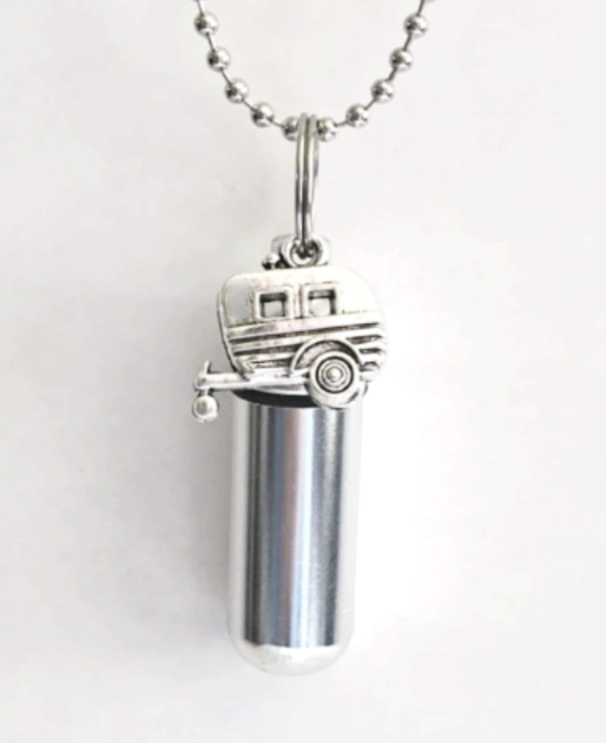 Camper Cremation Urn Necklace, Silver RV Trailer, Memorial Jewelry