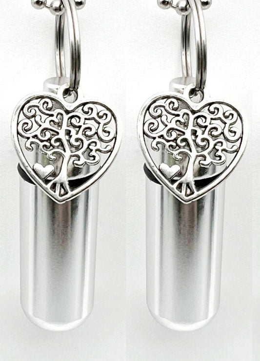 Lovely Set of TWO Cremation Urn Necklaces with "Heart Shaped Tree Of Life" Includes TWO Velvet Pouches, TWO 24" Ball-Chains & Fill Kit