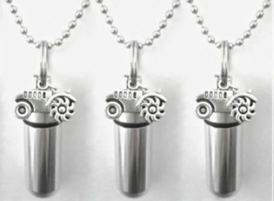 Set of THREE Cremation Urn Necklaces with Farm Tractors - Memorial Keepsake, Ashes Urn, Urn Jewelry, Urn For Human Ashes, Pet Urn