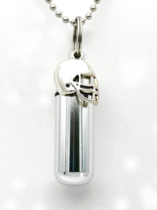 Football Helmet Cremation Urn Necklace – Steel Ball Chain, Memorial Keepsake