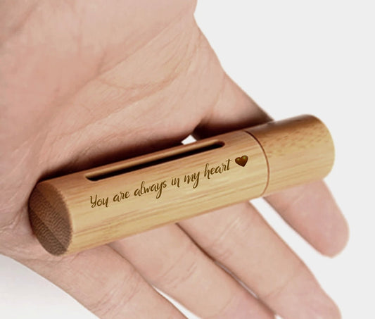 ENGRAVED "You are always in my heart" Sandalwood Cremation Urn / Scattering Tube w/Window - Fits Pocket Size, TSA Compliant for Travel