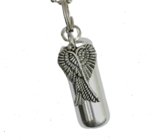Silver CREMATION URN Necklace with Large Angel Wings - Keepsake Urn for Human Ashes, Pet Urn, Child Urn, Personalized Urn