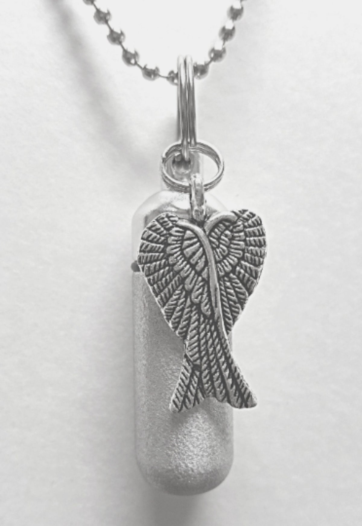 TWO Brushed Silver CREMATION URN Necklaces with Angel Wings - Memorial Jewelry, Ashes Keepsake, Child Urn, Pet Ashes, Personalized Urn