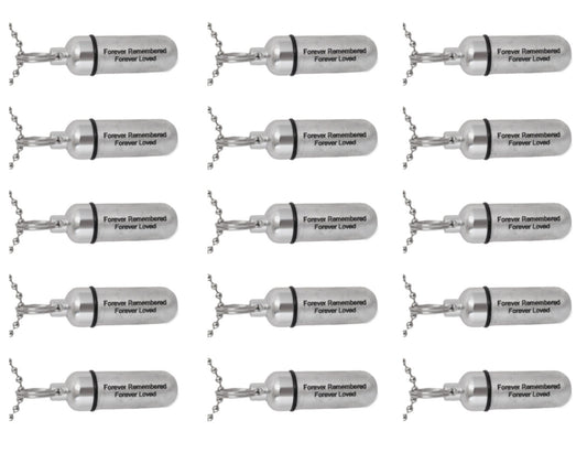 Set of 15 ENGRAVED Brushed Silver Cremation Urn Necklaces "Forever Remembered, Forever Loved" Mourning Jewelry, Ashes Necklace, Child Loss