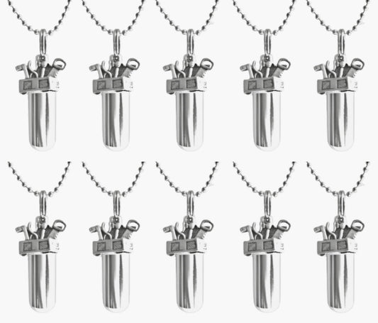 Set of Ten CREMATION TOOLBOX Urn Necklaces for Contractor/Mechanic/Handyman (as shown).  Memorial Jewelry,  Loss of Loved One, Personalized