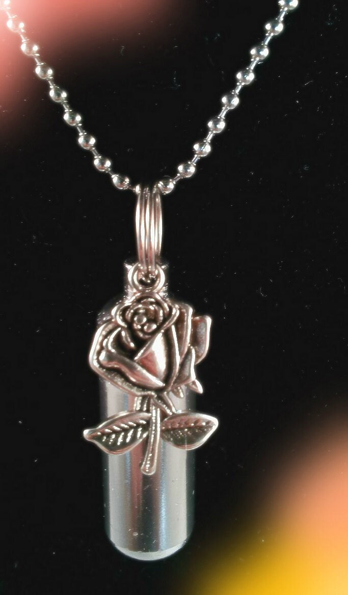 Beautiful Hand-Brushed Silver Rose Cremation Urn Necklace - Mourning Jewelry, Memorial Keepsake,  Pet Urn, Child Urn, Personalized Urn