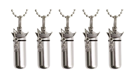 Set of Five Polished Silver Fisherman in Boat CREMATION URN Necklaces - Ashes Keepsake, Urn Jewelry, Ashes Necklace, Urn For Human Ashes