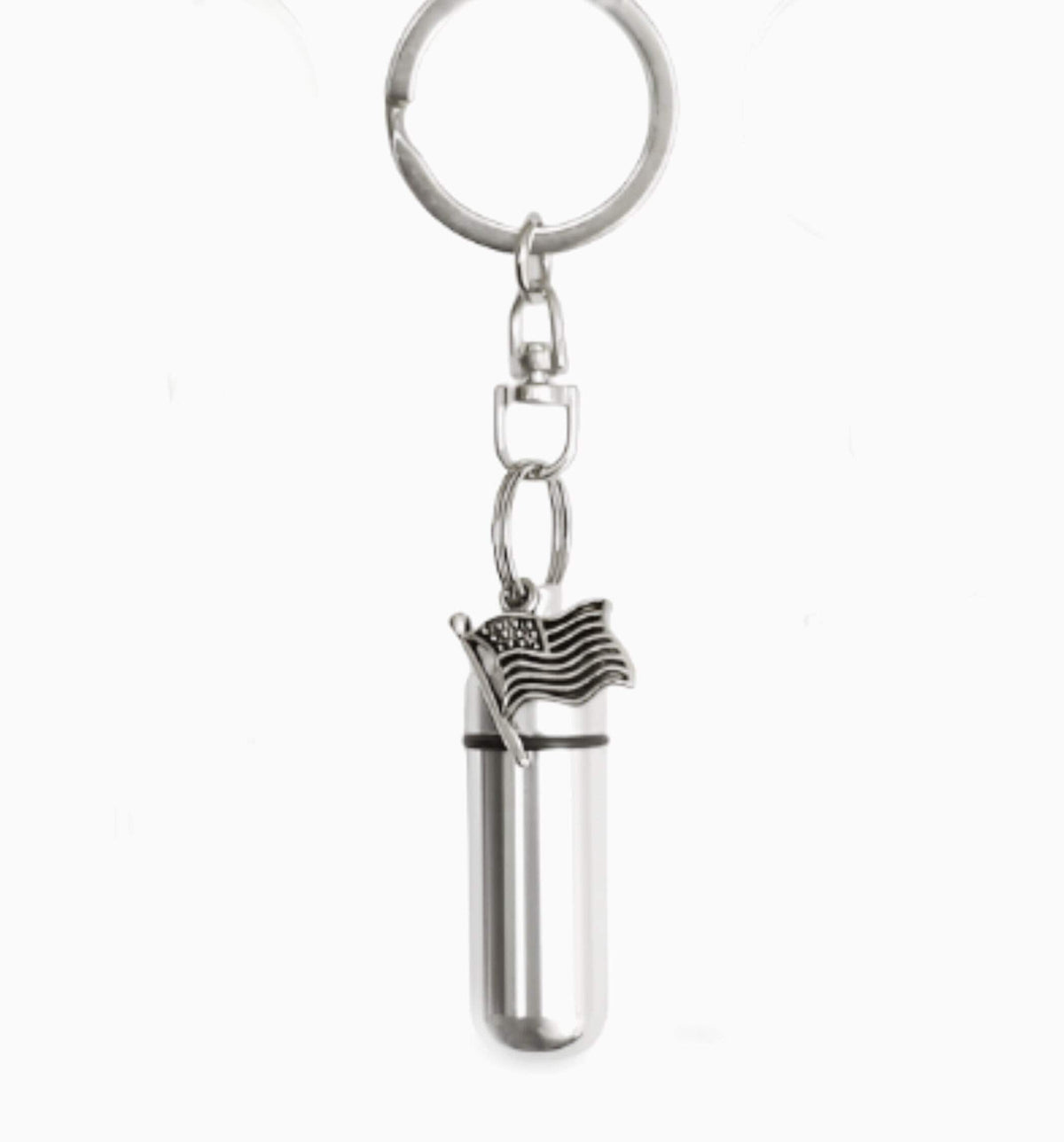 American Flag Cremation Urn Keepsake Keychain – Silver Memorial Jewelry