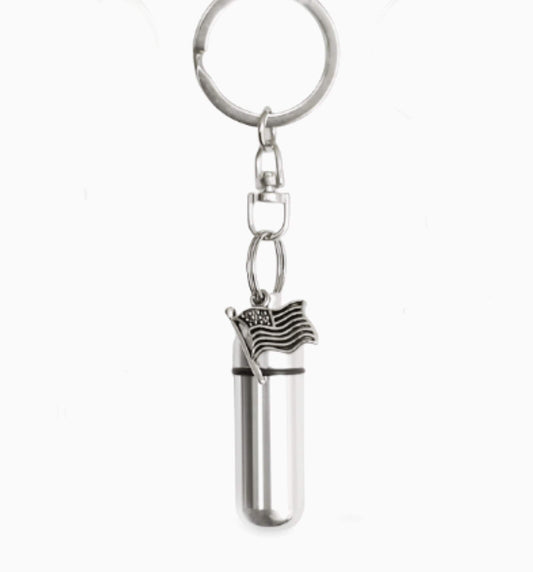 American Flag Cremation Urn Keepsake Keychain – Silver Memorial Jewelry
