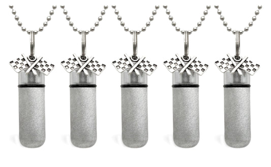 Set of Five PERSONALIZED Brushed Silver  Racing Flag CREMATION URNS on 24" Ball Chain Necklaces - Ashes Jewelry, Urn Necklace, Urn for Men