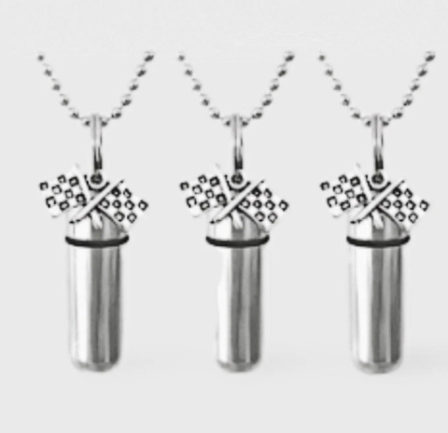THREE  Racing Flag Cremation Urns on 24" Ball Chain Necklaces - Ashes Necklace, Urn Jewelry, Personal Urn, Loss of Loved One, Urn for Men