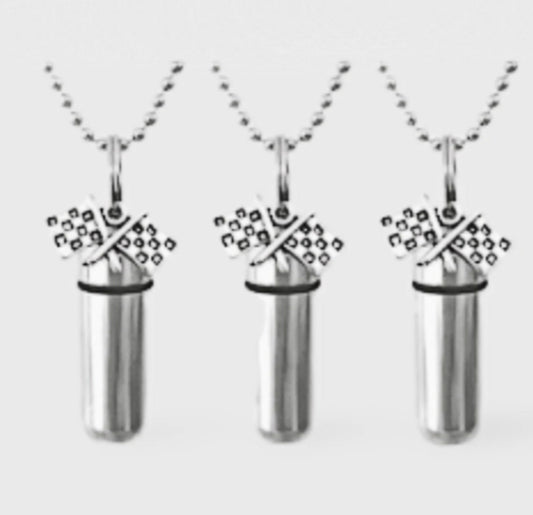 THREE  Racing Flag Cremation Urns on 24" Ball Chain Necklaces - Ashes Necklace, Urn Jewelry, Personal Urn, Loss of Loved One, Urn for Men