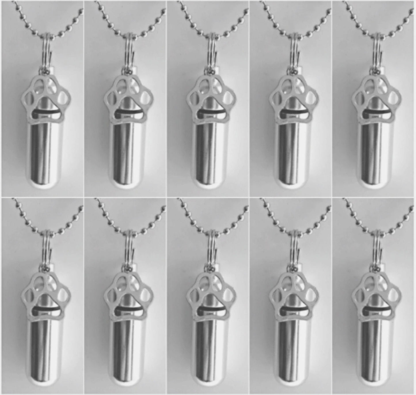 TEN Pet Cremation Necklaces with Silver Dog/Cat Paws, Urn Necklace, Ashes Jewelry, Pet Memorial, Mourning Jewelry, Loss of Pet, Pet Urn