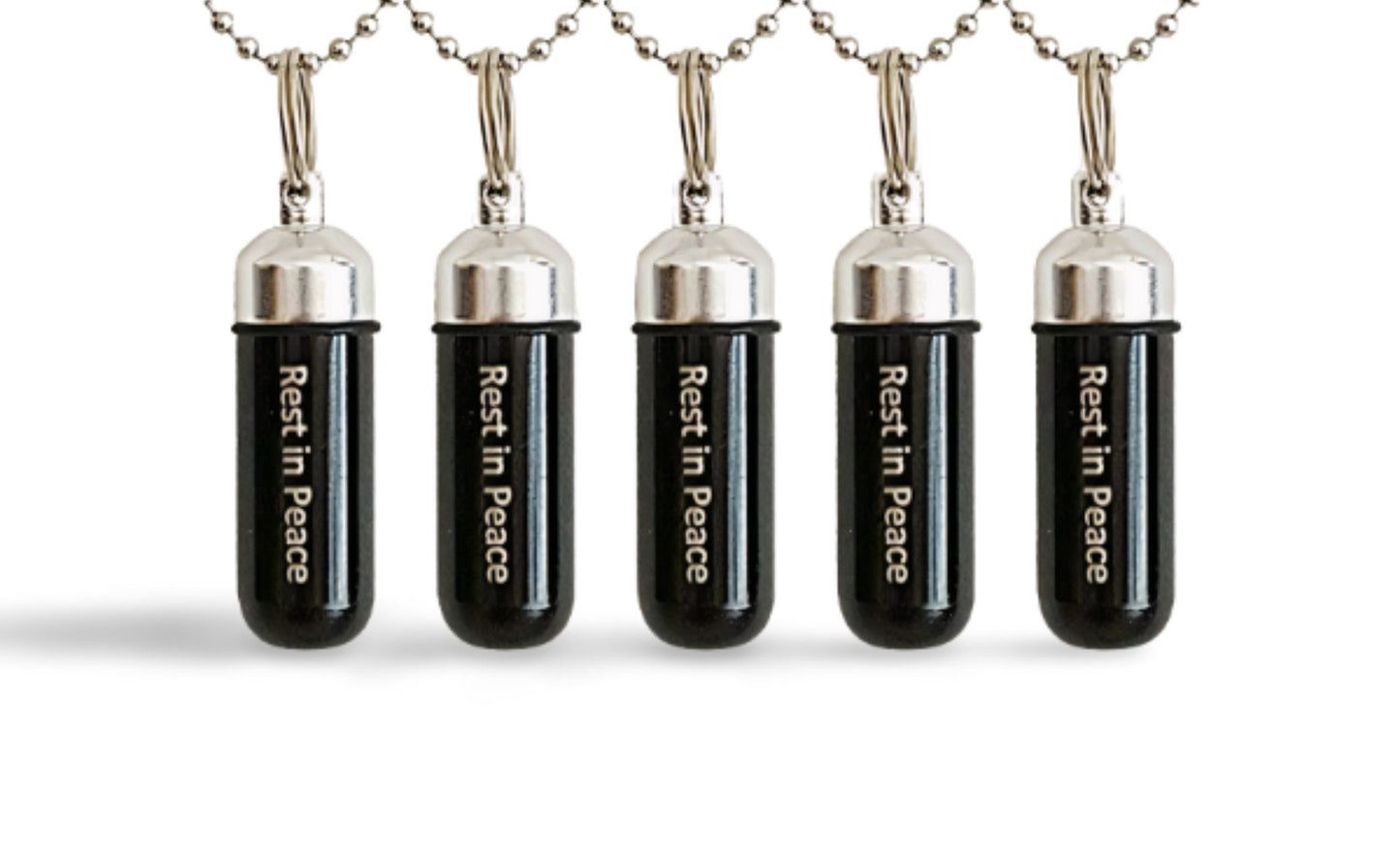 FIVE Engraved "Rest In Peace" Black Cremation Necklaces, Memorial Jewelry, Ashes Jewelry, Urn Necklace, Loss of Grandfather, Loss of Father