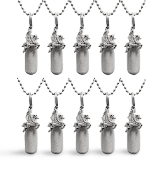 Set of 10 Brushed Silver CREMATION URN Necklaces w/Pegasus Flying Winged Horse - Ashes Necklace, Mourning Jewelry, Personalized Urn