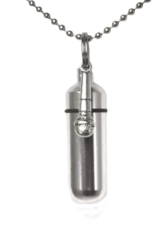 Silver Cremation Urn Necklace with Silver Karaoke Microphone - Mourning Keepsake, Urn Jewelry, Keepsake Urn, Child Urn, Personalized Urn