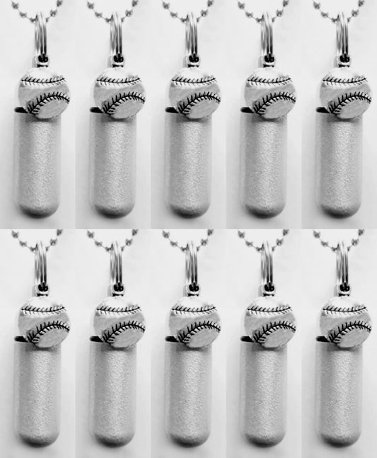 Ten Brushed Silver Baseball CREMATION URN Necklaces - Memorial Urn, Mourning Keepsake, Ashes Necklace, Child Urn, Personalized