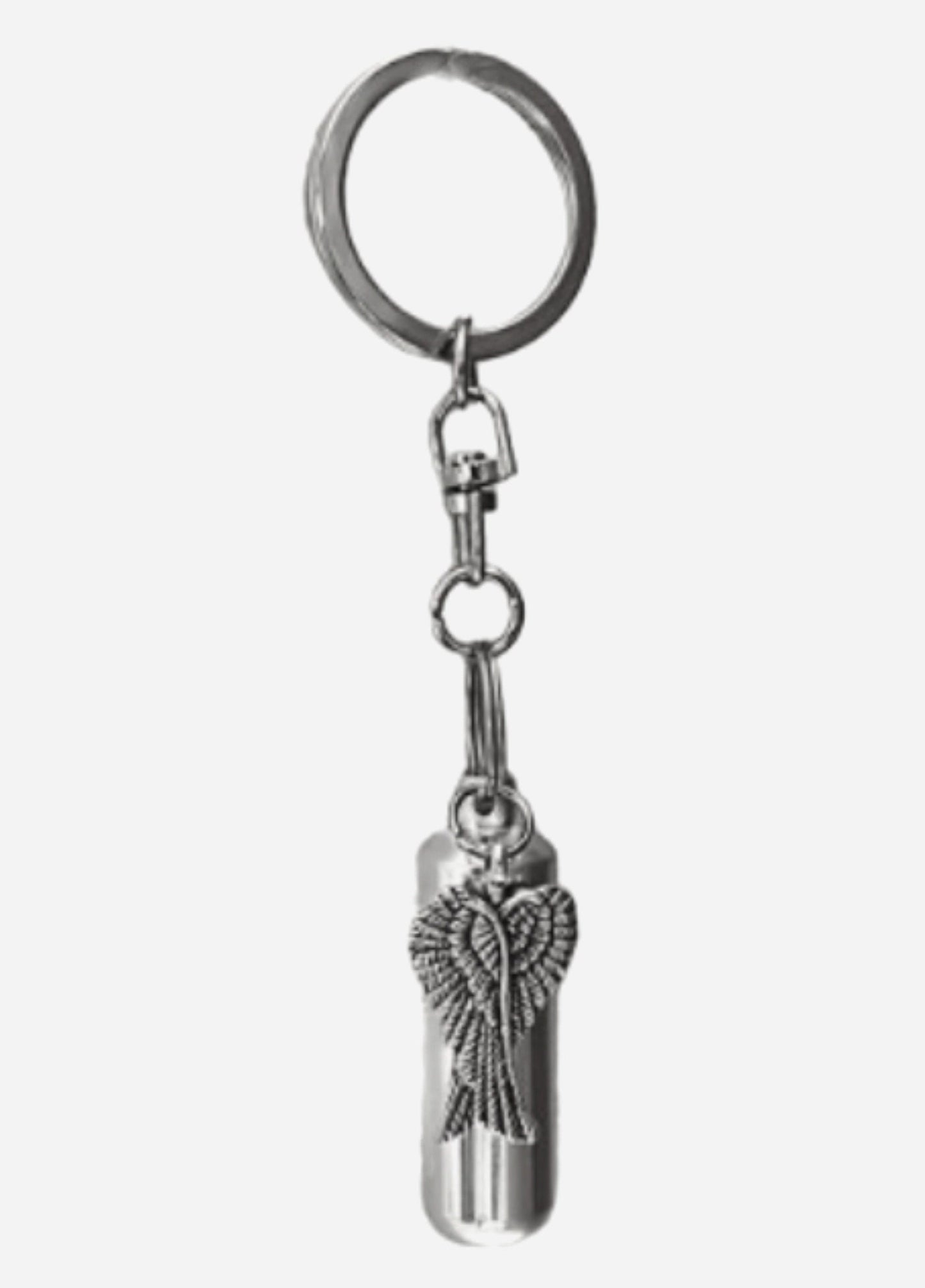 TEN Silver Cremation Urn on Swivel Keychains with Angel Wings - Mourning Keepsake, Child Urn, Pet Urn, Urn for Human Ashes, Personalized Urn