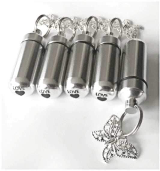 Set of FIVE Silver Lace Butterfly CREMATION URN Necklaces with Laser Engraved Hearts!  Memorial Jewelry, Urn for Human Ashes, Child Urn