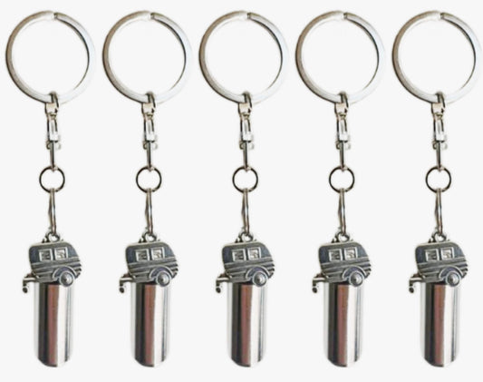 Set Of FIVE Silver Camper/RV/Trailer Cremation Urns on Swivel Stainless Steel Keychains - Memorial Jewelry, Ashes Keepsake, Pet Urn