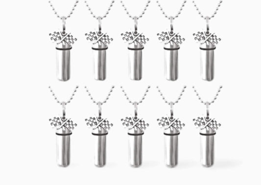 TEN CREMATION URNS with Racing Flags on 24" Steel Ball Chain Necklaces, Ashes Jewelry, Mourning Keepsake, Urn for Ashes, Loss of Loved One