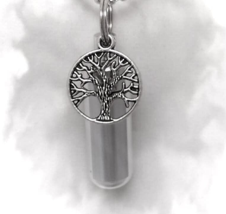 Wonderful Silver Tree-Of-Life  CREMATION URN Keepsake with ENGRAVED Heart - Includes Velvet Pouch & Fill Kit