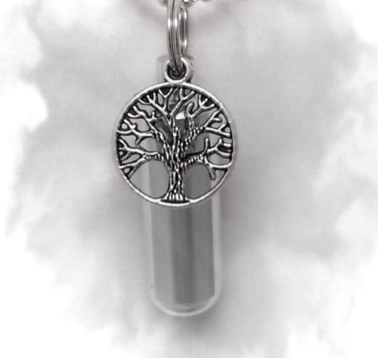 Wonderful Silver Tree-Of-Life  CREMATION URN Keepsake with ENGRAVED Heart - Includes Velvet Pouch & Fill Kit