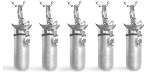 Personalized Set of FIVE Brushed Silver CREMATION URN Necklaces with Fisherman in Boat Charms -   Custom Engraved, Memorial Urn Keepsakes