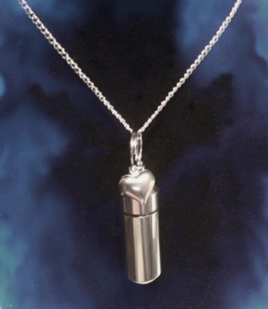Heart Cremation Urn Necklace on 24" Curb Chain. TSA Compliant for Travel, Memorial Keepsake,  Personalization Available