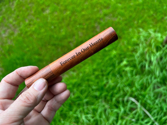 Engraved "Forever In Our Hearts" Acacia Cremation Urn – Biodegradable Scattering Tube, TSA Compliant