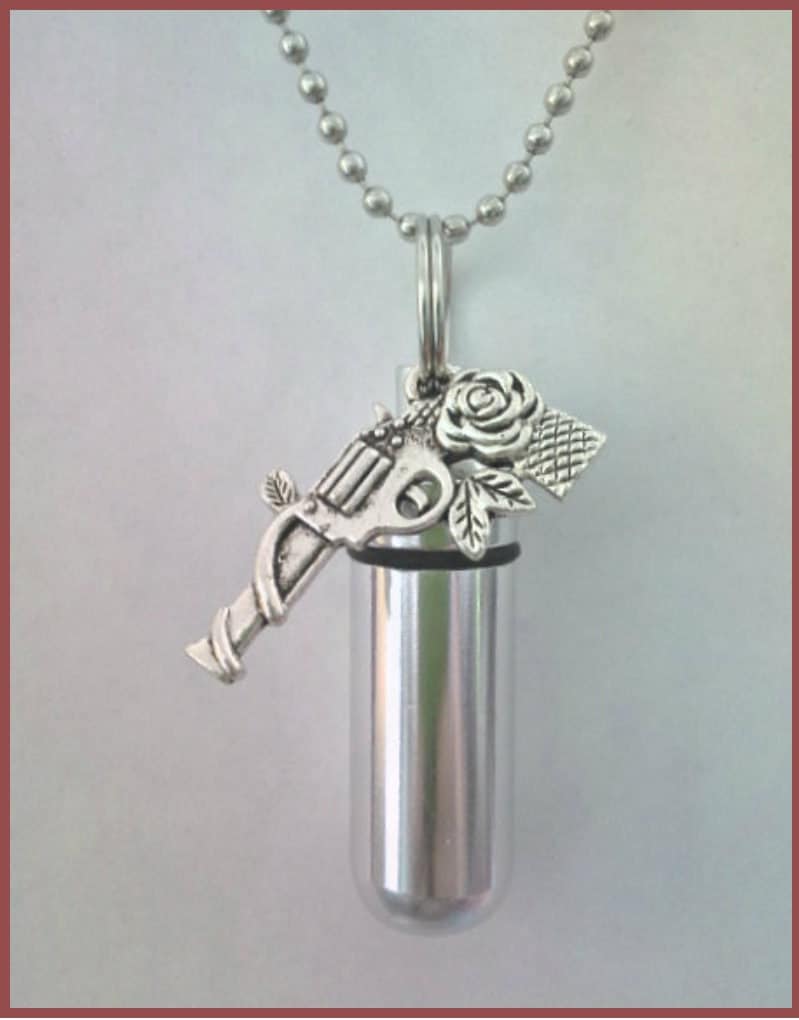 COMPLETE SET - Cremation Urn on 24" Necklace - with Rose Gun -  Hand Assembled....w/Velvet Pouch and Fill Kit