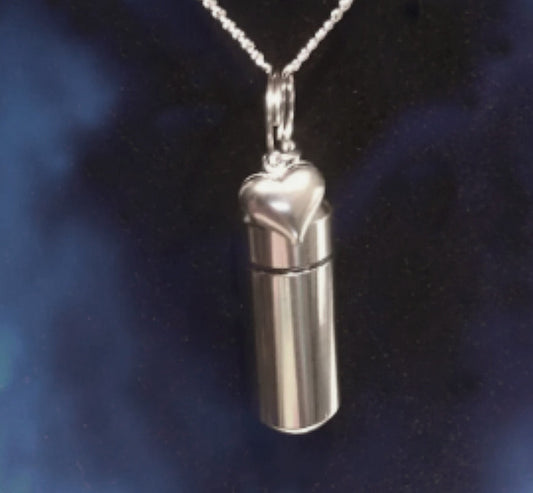 Silver CREMATION URN Necklace with Silver Puffed HEART - Memorial Jewelry, Child Urn, Pet Urn, Personalized